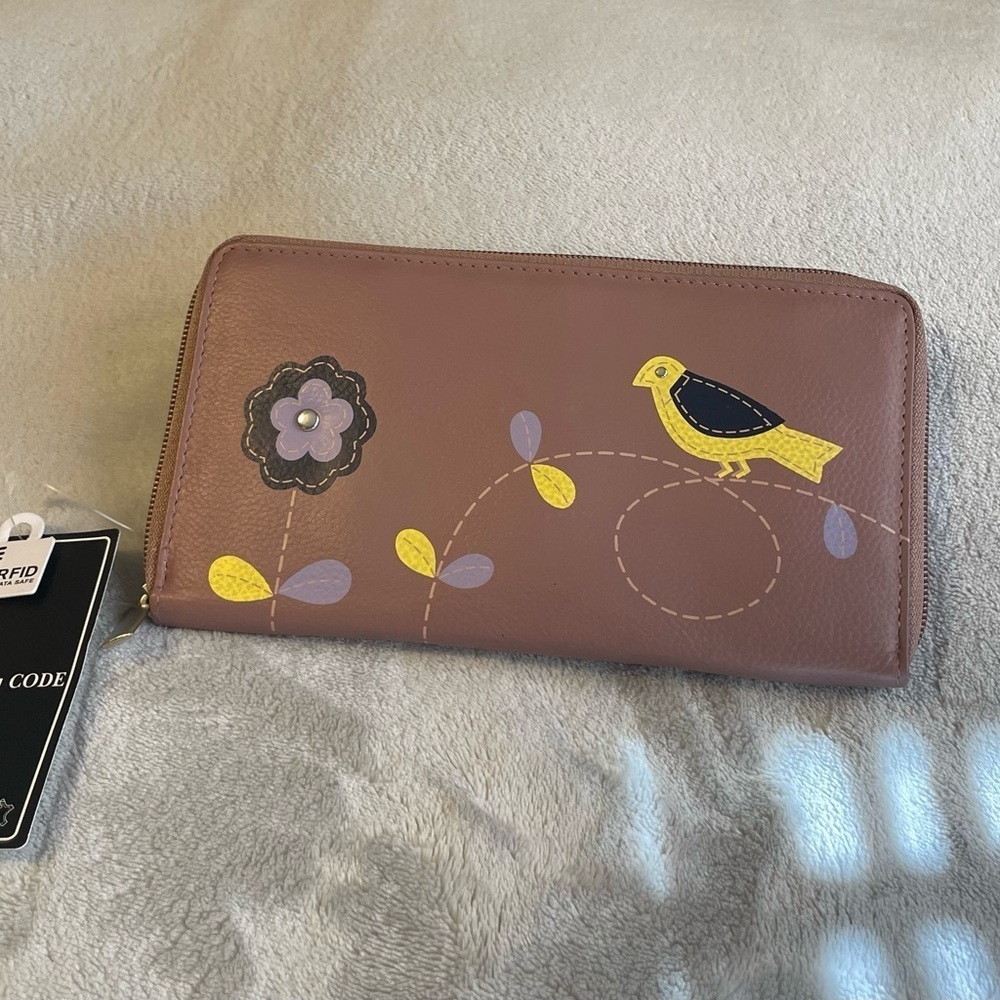 Dusty Rose Pink Leather Union Code Zip Around Wallet NWT